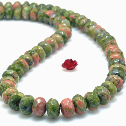 Natural Unakite Stone faceted rondelle beads green red wholesale gemstone jewelry making diy bracelet