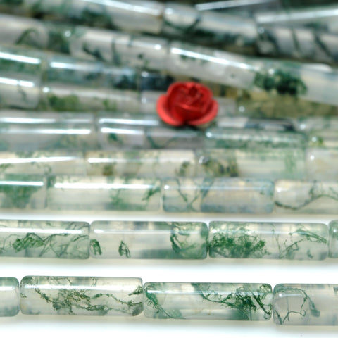 YesBeads Natural Green Moss Agate AA grade smooth tube cylinder beads gemstone wholesale jewelry making 15"