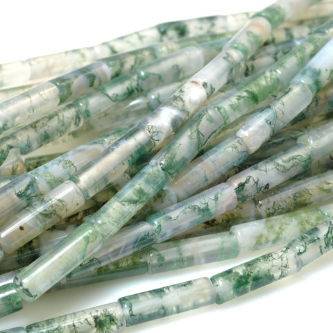 YesBeads Natural Green Moss Agate AA grade smooth tube cylinder beads gemstone wholesale jewelry making 15"