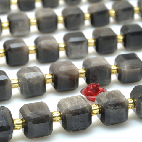 Natural Black Silver Obsidian stone faceted cube loose beads wholesale gemstone for jewelry making bracelets necklace DIY