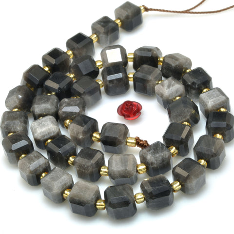 Natural Black Silver Obsidian stone faceted cube loose beads wholesale gemstone for jewelry making bracelets necklace DIY