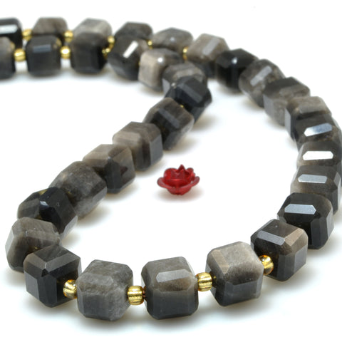 Natural Black Silver Obsidian stone faceted cube loose beads wholesale gemstone for jewelry making bracelets necklace DIY