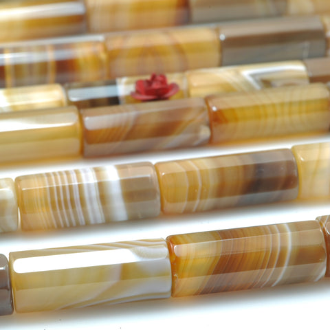 Natural Brown Banded Agate faceted Tube beads striped agate stone for jewelry making diy bracelet necklace