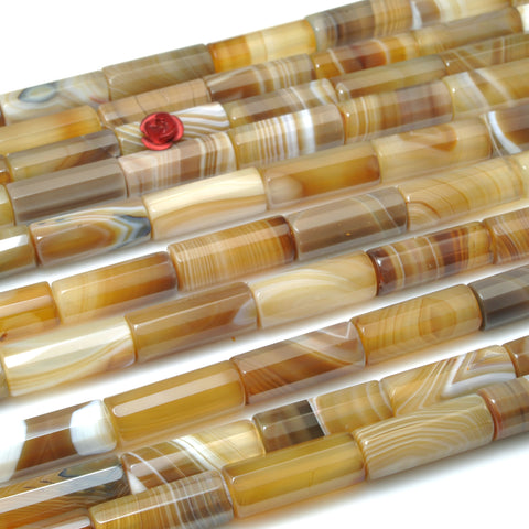 Natural Brown Banded Agate faceted Tube beads striped agate stone for jewelry making diy bracelet necklace