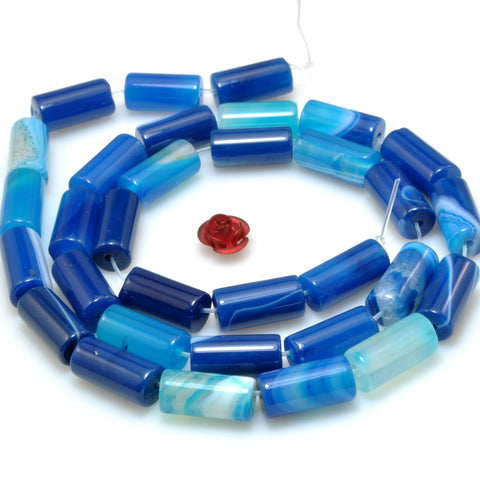 Blue Striped Agate smooth tube beads Banded Agate gemstone wholesale for jewelry making diy bracelet necklace