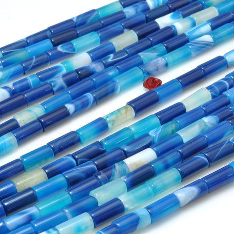 Blue Striped Agate smooth tube beads Banded Agate gemstone wholesale for jewelry making diy bracelet necklace
