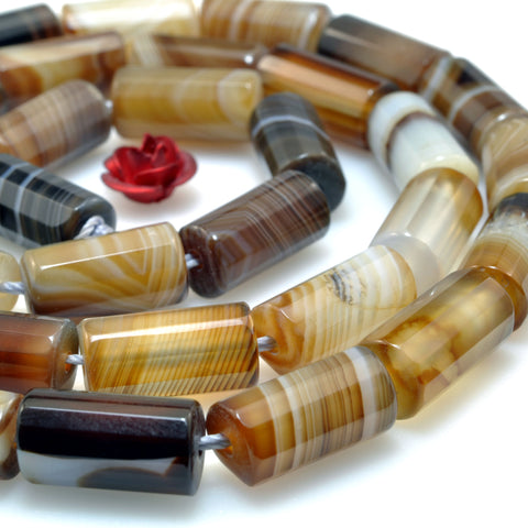Natural Brown Striped Agate Faceted Tube Beads Banded Agate stone wholesale loose gemstone for jewelry making diy bracelet