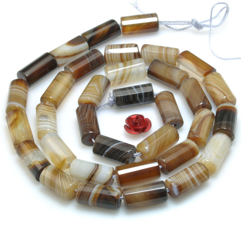 Natural Brown Striped Agate Faceted Tube Beads Banded Agate stone wholesale loose gemstone for jewelry making diy bracelet