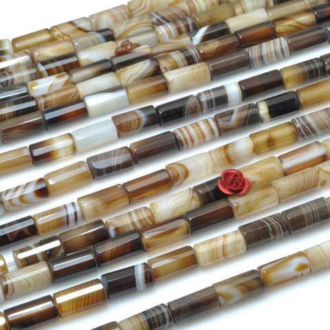 Natural Brown Striped Agate Faceted Tube Beads Banded Agate stone wholesale loose gemstone for jewelry making diy bracelet