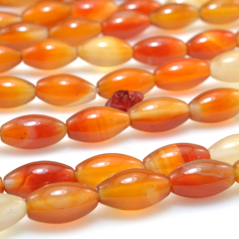 Natural Orange Red Agate smooth rice beads rainbow agate gemstone wholesale jewelry making diy