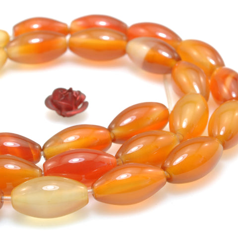 Natural Orange Red Agate smooth rice beads rainbow agate gemstone wholesale jewelry making diy
