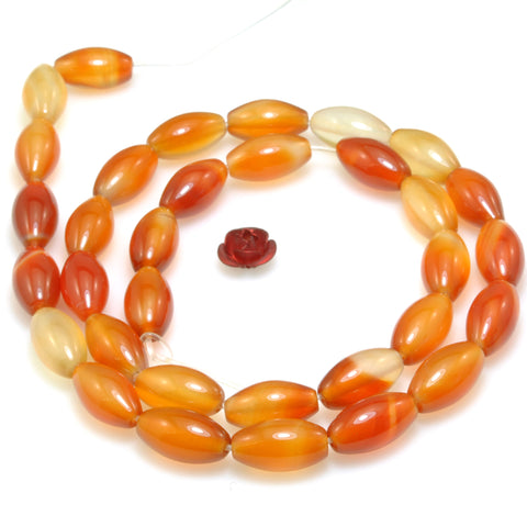Natural Orange Red Agate smooth rice beads rainbow agate gemstone wholesale jewelry making diy