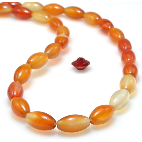 Natural Orange Red Agate smooth rice beads rainbow agate gemstone wholesale jewelry making diy
