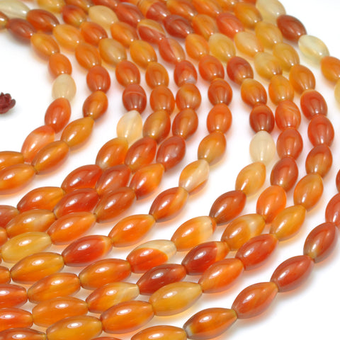 Natural Orange Red Agate smooth rice beads rainbow agate gemstone wholesale jewelry making diy