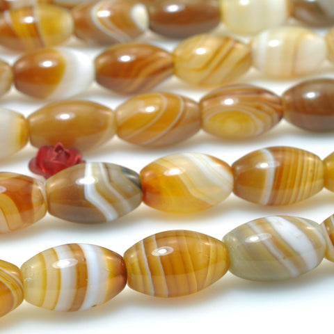 Natural Brown Striped Agate smooth rice beads banded agate gemstone wholesale for jewelry making diy