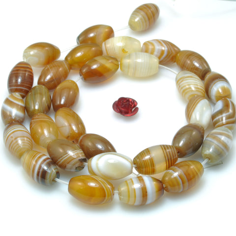 Natural Brown Striped Agate smooth rice beads banded agate gemstone wholesale for jewelry making diy
