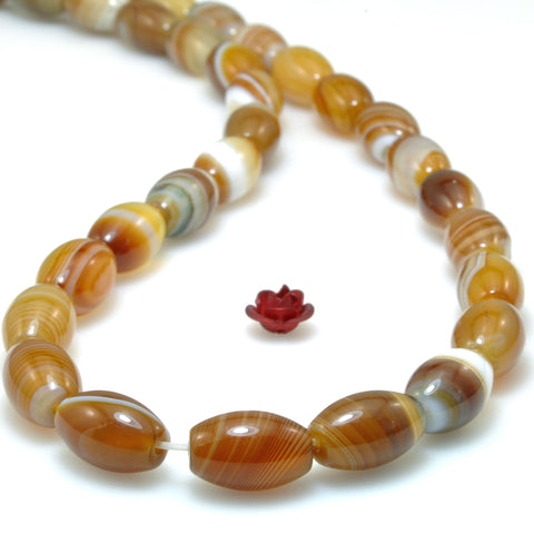 Natural Brown Striped Agate smooth rice beads banded agate gemstone wholesale for jewelry making diy
