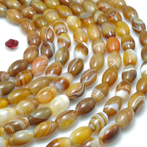 Natural Brown Striped Agate smooth rice beads banded agate gemstone wholesale for jewelry making diy