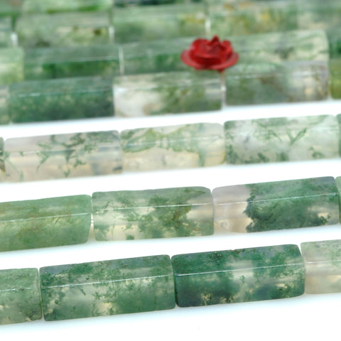 Natural Green Moss Agate smooth rectangle cuboid tube beads loose gemstones wholesale for jewelry making diy bracelet