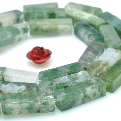 Natural Green Moss Agate smooth rectangle cuboid tube beads loose gemstones wholesale for jewelry making diy bracelet
