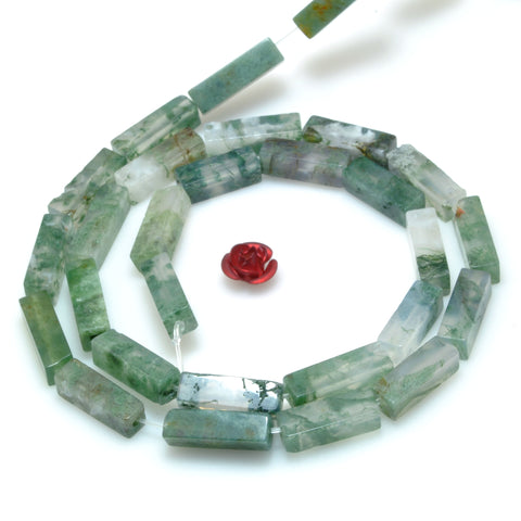 Natural Green Moss Agate smooth rectangle cuboid tube beads loose gemstones wholesale for jewelry making diy bracelet