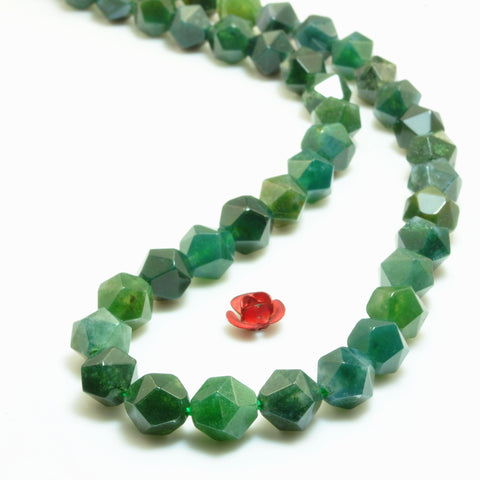 Natural Green Moss Agate star cut faceted nugget beads gemstone 8mm 15"