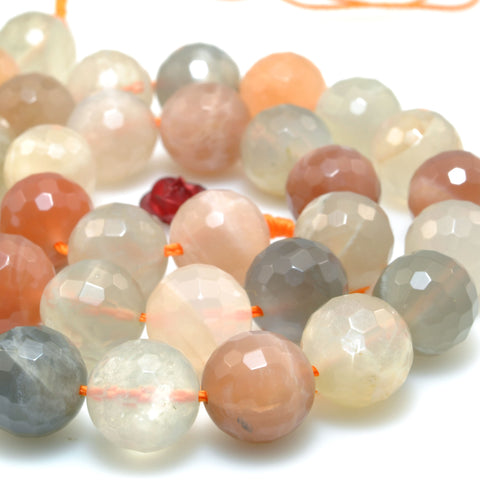 Natural Rainbow Moonstone faceted round loose beads gemstone wholesale jewelry making 15"