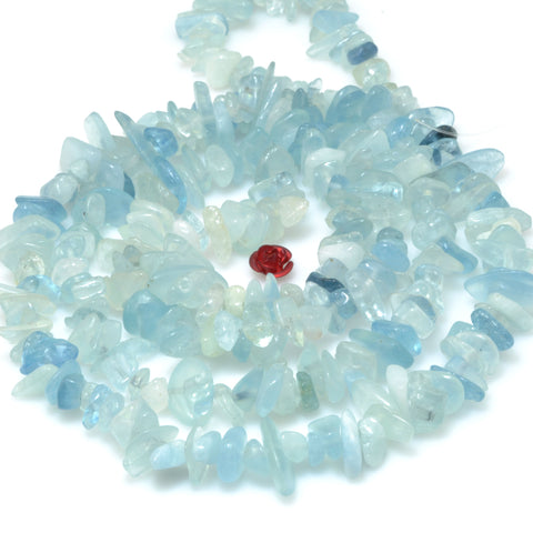 Natural Blue Aquamarine Stone smooth pebble chip beads gemstone wholesale jewelry making 35"