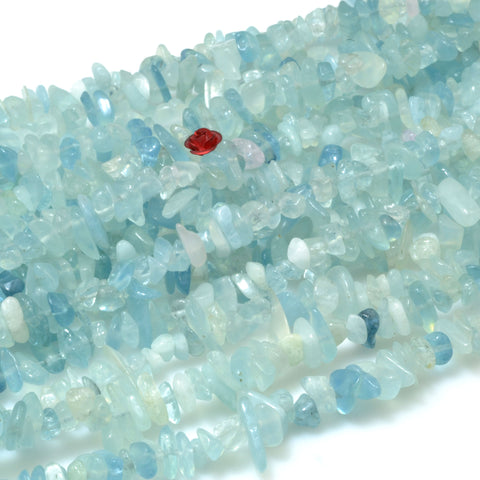 Natural Blue Aquamarine Stone smooth pebble chip beads gemstone wholesale jewelry making 35"