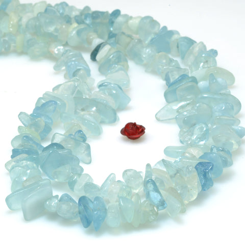 Natural Blue Aquamarine Stone smooth pebble chip beads gemstone wholesale jewelry making 35"