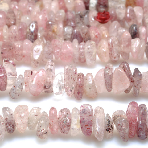 15 inches of Natural Strawberry Quartz Gemstone smooth chips beads wholesale for jewelry making diy bracelet