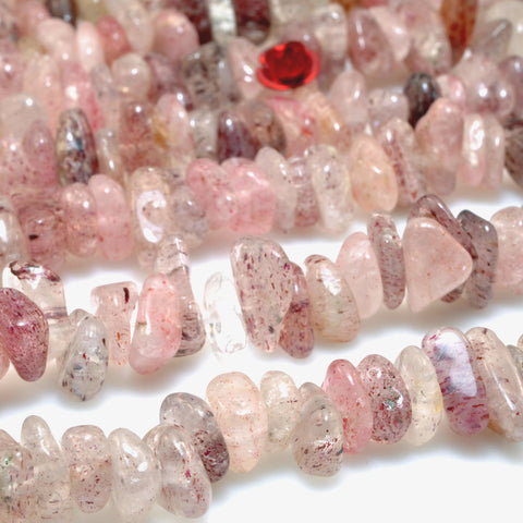 15 inches of Natural Strawberry Quartz Gemstone smooth chips beads wholesale for jewelry making diy bracelet