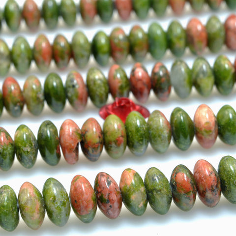 Natural Unakite Stone smooth rondelle beads green red loose gemstone wholesale for jewelry making diy bracelet