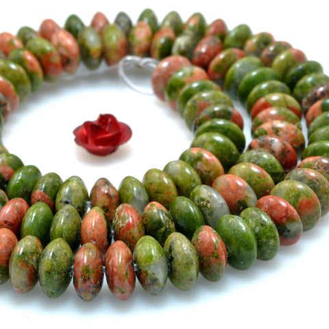 Natural Unakite Stone smooth rondelle beads green red loose gemstone wholesale for jewelry making diy bracelet