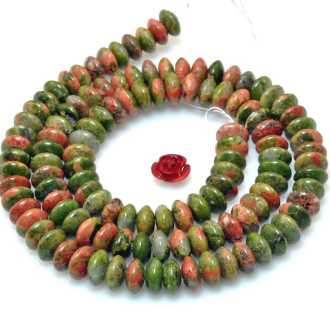 Natural Unakite Stone smooth rondelle beads green red loose gemstone wholesale for jewelry making diy bracelet