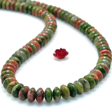 Natural Unakite Stone smooth rondelle beads green red loose gemstone wholesale for jewelry making diy bracelet