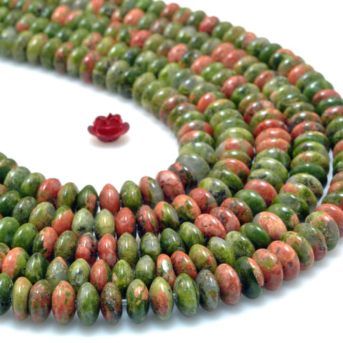 Natural Unakite Stone smooth rondelle beads green red loose gemstone wholesale for jewelry making diy bracelet