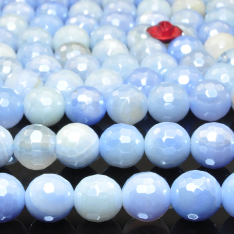 Blue Agate Titanium Coated Agate faceted round beads wholesale loose gemstone for jewelry making