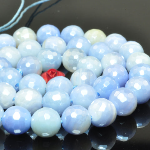 Blue Agate Titanium Coated Agate faceted round beads wholesale loose gemstone for jewelry making
