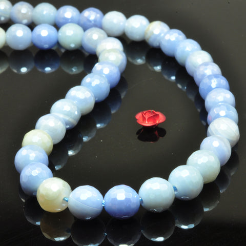 Blue Agate Titanium Coated Agate faceted round beads wholesale loose gemstone for jewelry making