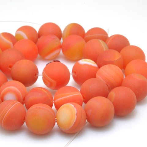 Orange Banded Agate matte round beads striped agate gemstone wholesale for jewelry making diy bracelet necklace
