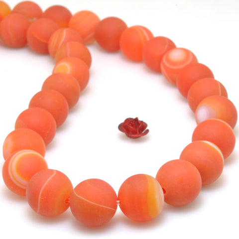 Orange Banded Agate matte round beads striped agate gemstone wholesale for jewelry making diy bracelet necklace
