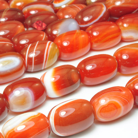 Red Banded Agate smooth barrel drum beads wholesale loose gemstone for jewelry making bracelet necklace