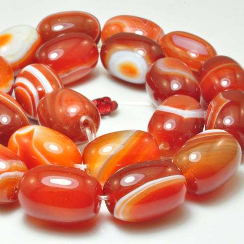 Red Banded Agate smooth barrel drum beads wholesale loose gemstone for jewelry making bracelet necklace