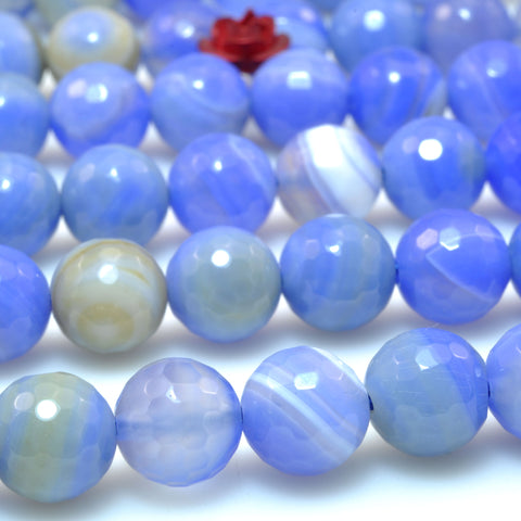 Blue Banded Agate faceted round loose beads Striped Agate gemstone wholesale for jewelry making diy bracelet 8mm