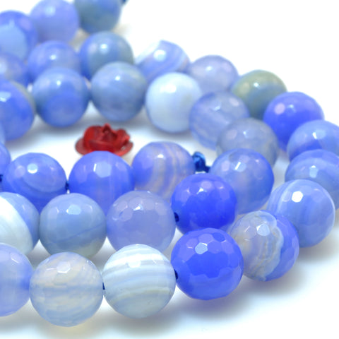 Blue Banded Agate faceted round loose beads Striped Agate gemstone wholesale for jewelry making diy bracelet 8mm