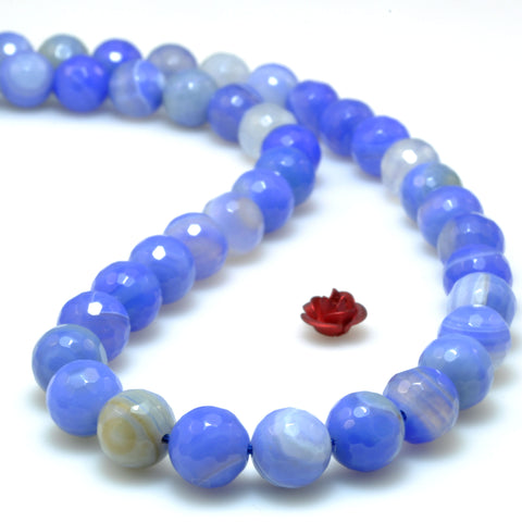 Blue Banded Agate faceted round loose beads Striped Agate gemstone wholesale for jewelry making diy bracelet 8mm