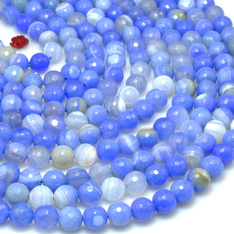 Blue Banded Agate faceted round loose beads Striped Agate gemstone wholesale for jewelry making diy bracelet 8mm