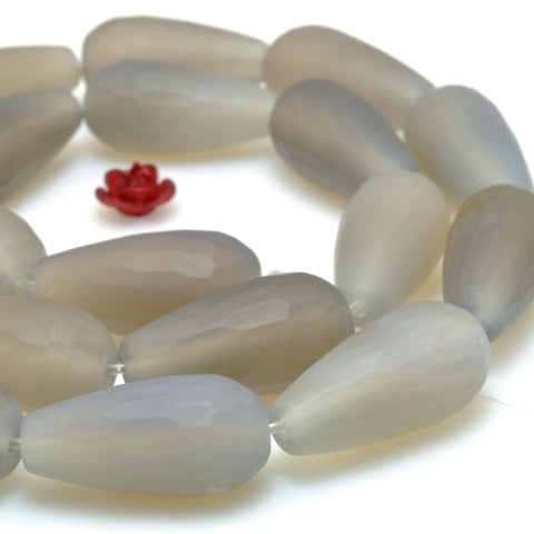 YesBeads Grey Agate Matte and faceted teardrop beads wholesale gemstone jewelry
