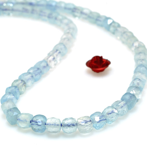 Natural Aquamarine gemstone A grade faceted cube loose beads wholesale jewelry making 4mm 15"
